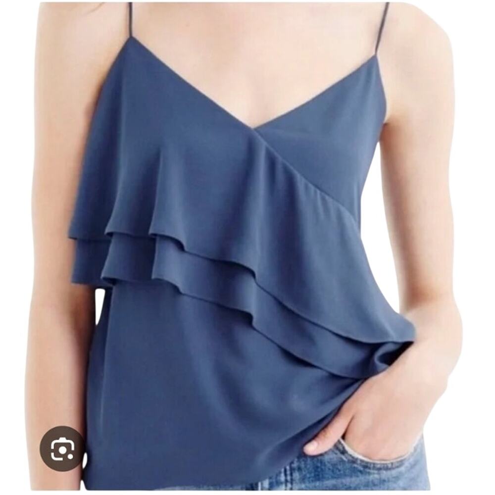J.Crew Blue Cami Tank Top 4P Ruffle Drapey Asymmetric Layer Whimsy Fairy V-Neck